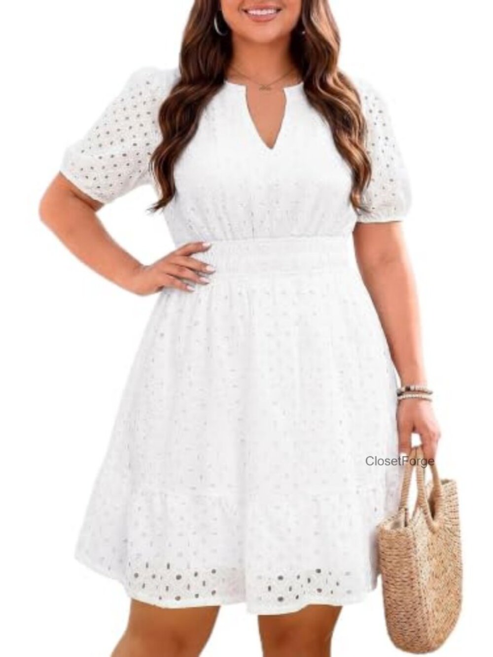 Plus Size Hollow Out Eyelet Lace A-Line Summer Dress